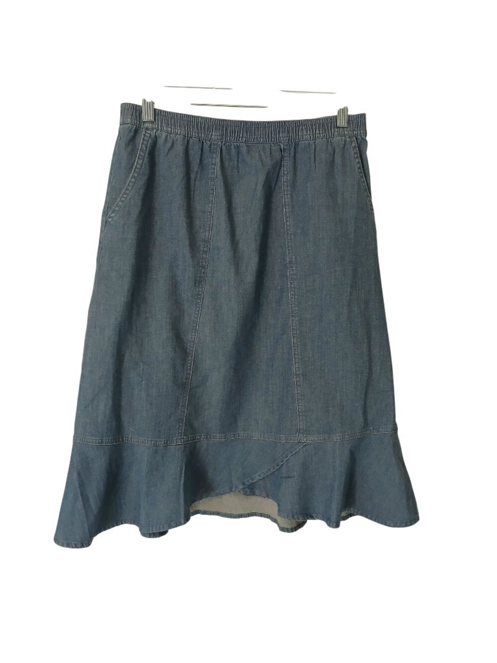 D&Co Denim Skirt XS Elastic Waist Ruffle Hem Blue Cotton Blend #D-37